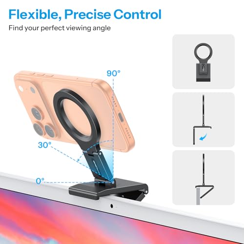 Image of OMOTON VC07 360Rotating Continuity Camera Mount for iMac Desktop Monitor | Mount with 1 /4 inch Screw, Adjustable Magnetic Phone Stand for MagSafe iPhone 17 /16 Pro Max Air, Mac, Gym, TV, 4K, Laptop