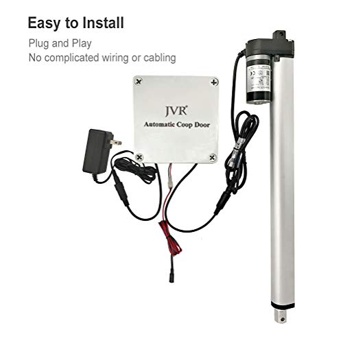 JVR Chicken Coop Door Automatic Opener Kit, Rainproof Adjustable Light Sensor Controller Actuator Motor, 12V DC Power Supply (Light Sensor)