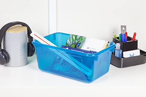 Image of Storex Small Cubby Bins - Plastic Storage Containers for Classroom with Non-Snap Lid, 12.2 x 7.8 x 5.1 inches, Tint Teal, 5-Pack (62486A05C)