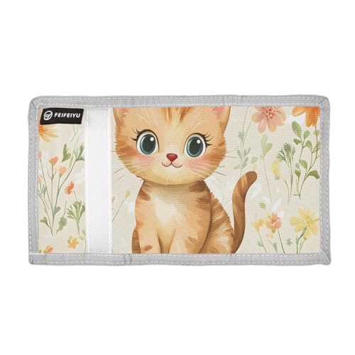 Adorable Orange Kitten Durable Nylon Fabric Wallet for Boys and Girls - Multi-Functional with 2 Clear Pockets, Zipper Coin Compartment, 3 Card Slots & Keyring2