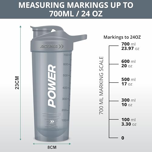 ACUNA Power Shaker Bottle - 700 ml | Protein Shaker With Mixing Ball For Smoothie Shake, Leakproof Screw-On Lid Ideal Workout & Gym Partner Protein Shaker Bottle For Protein Shakes (Grey, 700 ML) - Image 6