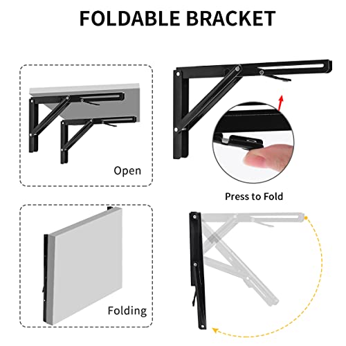 Image of YUMORE Folding Shelf Bracket Heavy Duty, 12 Inch Collapsible Shelf Bracket, Black DIY L Bracket for Workbench Folding Table Hinge, Max Load: 330lbs, 2 Pack