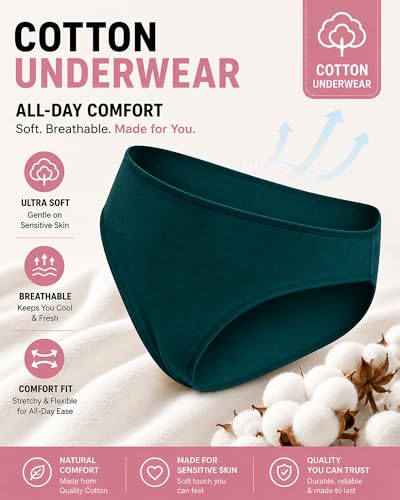 Image of FINETOO 6 Pack Cotton Underwear for Women Cute Low Rise Bikini Panties High Cut Breathable Sexy Hipster Womens Cheeky S-3XL