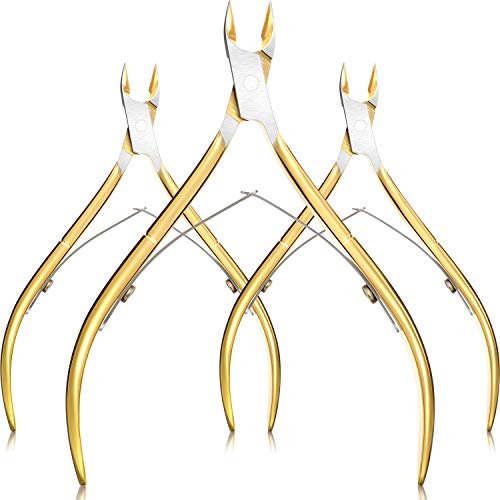 3 Packs Cuticle Cutter Cuticle Nippers Pointed Blade Cuticle Trimmer Stainless Steel Nail Clippers Manicure Tool for Fingernails No Cuticle Pusher (Gold)