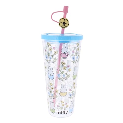 Blueprint Collections Miffy Beaker with Straw | Cute Bunny Design with Floral Print | Durable & Reusable Drink Cup | Official Miffy Stationery Gifts & Accessories