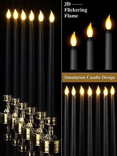 Image of Treela 36 Pieces Flameless Taper Candles Flickering Faux LED Battery Operated Electric Fake Candles for Christmas Halloween Birthday Wedding Party(Black,0.8x11 Inches,Smooth)