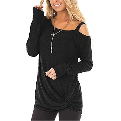 BeLuring Cold Shoulder Tops Women Long Sleeve Tops, 12/14/2020, B - Black Cover