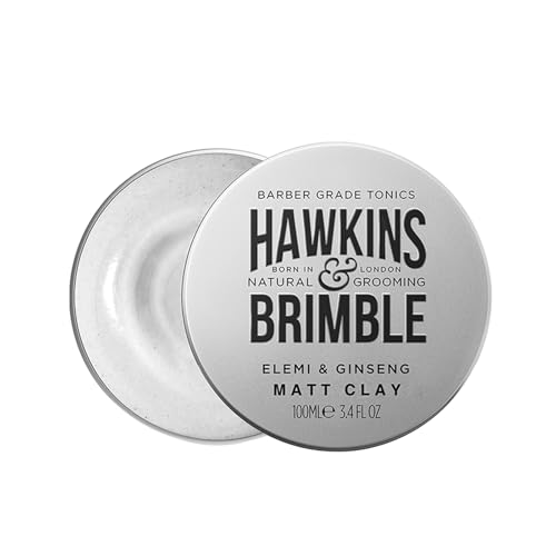 Hawkins & Brimble - Matt Clay Mens Hair Styling, 100ml - Non Greasy Matte Clay for Light, Medium and Strong Hold - Elemi and Ginseng Softens Repairs Allows for Restyling - Ideal for Dry and Damp Hair