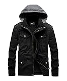 RongYue Men's Casual Cotton Military Windbreaker Removable Hood Coat, Black, X-Large