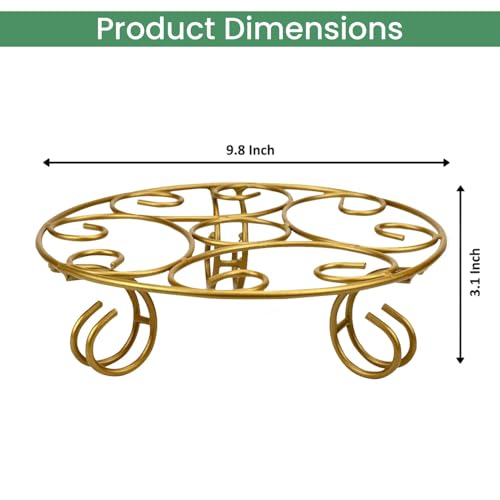 ORILEY Round Metal Flower Pot Stand Heavy-Duty Elegant and Functional Floor-Mounted Plant Holder Rust Free for Home Office Indoor & Outdoor Use (Pack of 4, Gold)