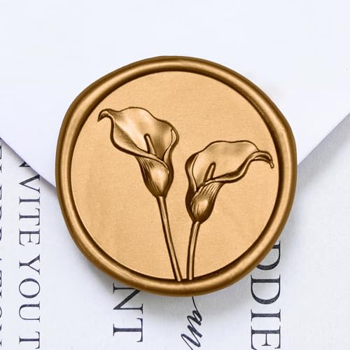 50 Sceaux de cire lys calla 3D dorés pour enveloppe d'invitation
