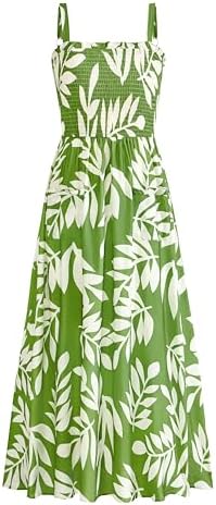 PRETTYGARDEN Womens Summer Dresses 2025 Casual Spaghetti Strap Ruffle Smocked Flowy Floral Print Maxi Dress with Pockets