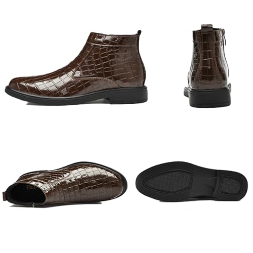 Men's Patent Leather Printing Chelsea Boots Warm Comfort Plush Lining Side Zipper Slip-On Classic Business Dress Boots Round Toe Low Heel Waterproof Casual Ankle Booties4