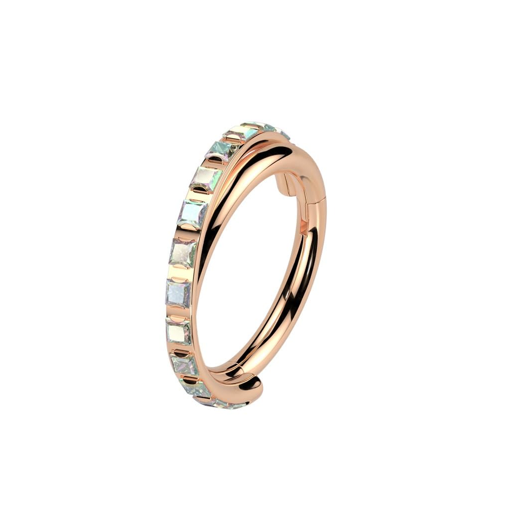 Pierced Owl 16GA ASTM F-136 Implant Grade Titanium CZ Crystal Paved Double Hoop Criss Cross Hinged Segment Clicker Ring