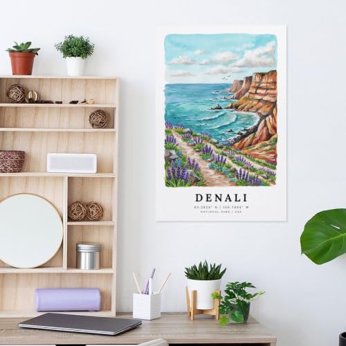 Poster Denali aquarelle vintage impression paysage grand format 60x90 cm