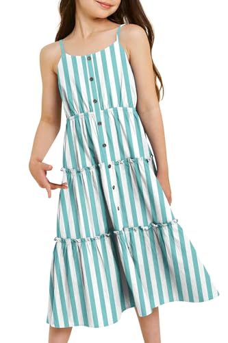 Image of Enlifety Girls Dress Hawaiian Spaghetti Straps Dresses Summer Sundress Size 6 12T