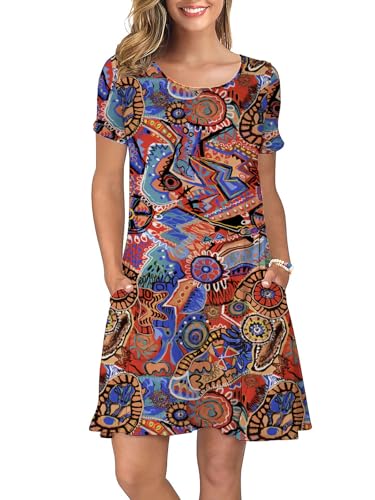 Image of KORSIS Summer Women's Dress Casual T-Shirt Short Sleeve Dresses Swing Flowy Beach Vacation Work Sundress with Pockets