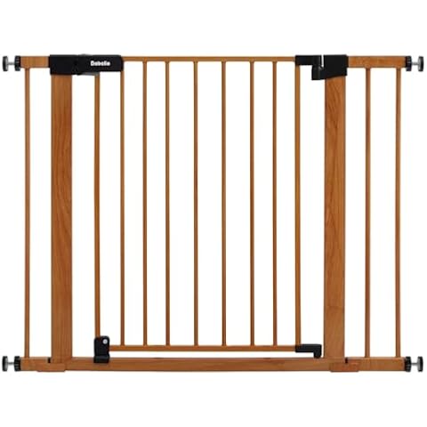 BABELIO 29-40" Metal Baby Gate with Wood Pattern, Auto Close Dog Gate for The House、Stairs and Doorways, Pressure Mounted Pet Gate with Door,NO Tools Needed Cover
