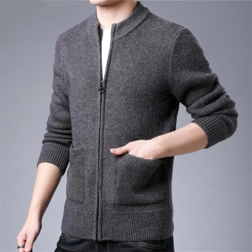 Men Stand Color Pocket Solid Color Zipper Cardigan2