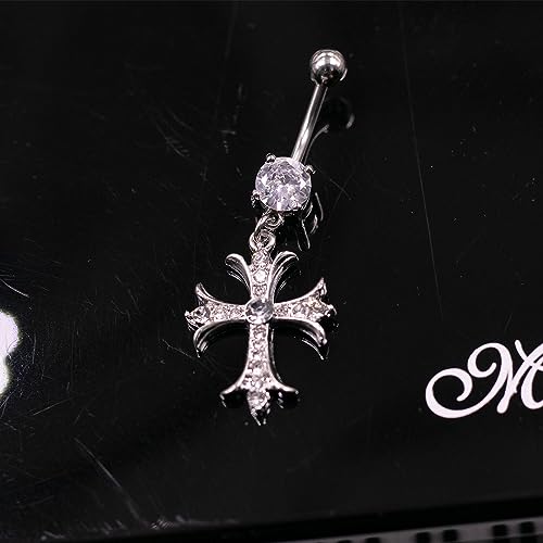 VERAMI 14G 316L Celtic Cross Belly Button Ring Surgical Steel Paved Gems Dangling Belly Button Ring Body Piercing Jewelry4