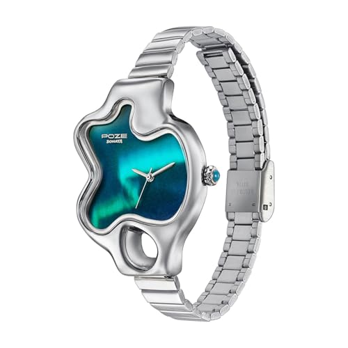Image of Sonata Poze 8 Quartz Analog Northern Lights Inspired Watch for Unisex with Blue Luminous Dial & Silver Sheet Metal Strap - SP80140SM01W