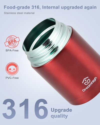 Dreamhigh® Thermobehälter für Essen 800 ml, Edelstahl Warmhaltebehälter Speisegefäß, Thermoskanne Auslaufsicher, inkl. Löffel, 12 Stunden Heiß/Kalt (Rot) 4