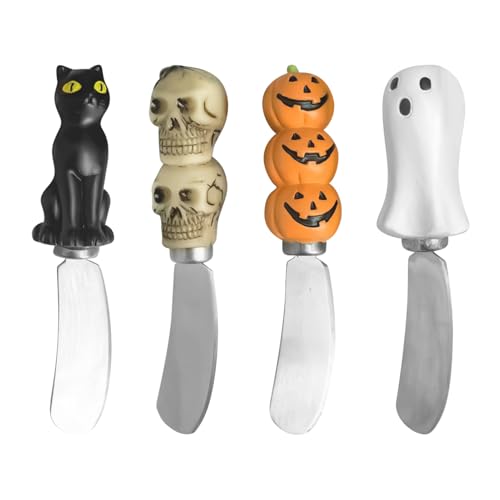 Genérico Untadores, 4 Unidades Cuchillos Mantequilla Fría Halloween, Calabaza Gato Fantasma Calavera Diseño Ergonómico Para Queso Mermelada Tostadas