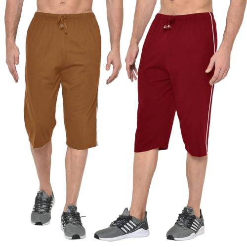 Image of Men's Regular Fit Cotton Three by Fourth, 3 /4th, Man Capri, Capris, Three Quarter, Capri for Men, Printed, Sports Running, Three Quarte, Casual Lounge Short, Nightwear Sleep Shorts, Pack of 2