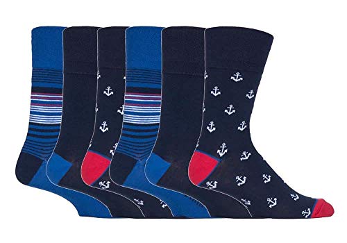 6 pares Gentle Grip calcetines hombre sin elastico 39-45 eur colores surtidos cuadrados (MGG549 Anchors)