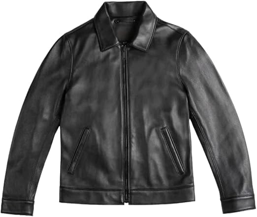 Men’s Keanu Slim Fit Leather Jacket, Motorcycle Black Classic Shirt Style Collar Biker Jacket, Café Racer Leather Jacket