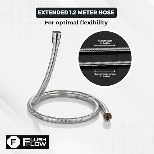Image of B-06 ABS Health Faucet with 1.2 Meter 304 Grade Stainless Steel EPDM Flexible Hose and Wall Hook l Jet Spray for Bathroom | 1 Year Warranty | Chrome (Complete Set (Gun + Hose + Hook))