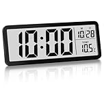 Reviday Large Digital Wall Clock Battery Operated – Temperature Display, 12/24 Hour Format – Desk Clock for Living Room, Bedroom, Office, School – Black