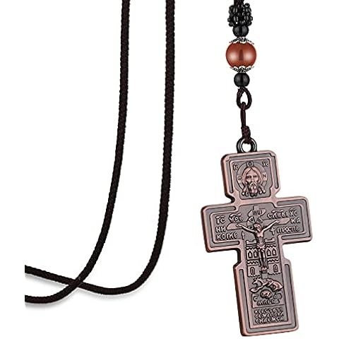 COTTVOTT Orthodox Jesus Cross Pendant Necklace Christian Crucifix Necklace Jewelry for Men (Bronze Color) Cover