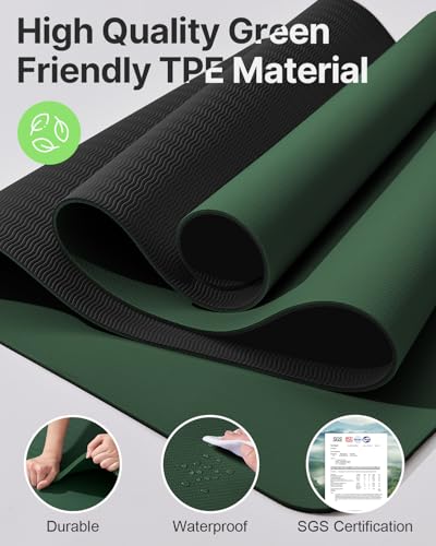 Image of Yoga Mat,Non-Slip TPE Exercise Mat(1 /4 Inch) for Pilates, Fitness & Barefoot Workouts, Home Gym Studio with Strap & Bag