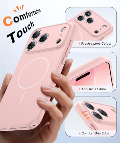Image of FNTCASE for iPhone 17 Pro Case: [Compatible with Magsafe] Solid Matte 17 Pro Cases Pink with [Screen Protector] [Full Camera Protection] Military Grade Shockproof Protective Phone Cover, 6.3 inch