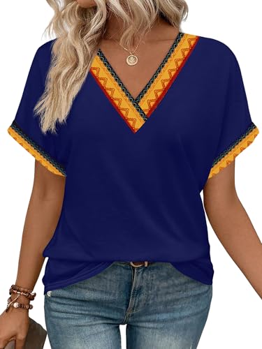 Image of WIHOLL Womens Summer Tops Short Dolman Sleeve Shirts 2026 Fashion V Neck Outfits Clothes