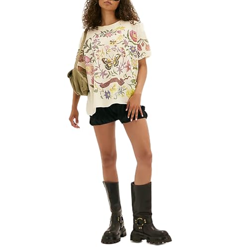 Womens Boho Graphic Oversized T Shirts Loose Fit Crewneck Short Sleeve Tops Summer Casual Blouse Y2K Basic Tee4
