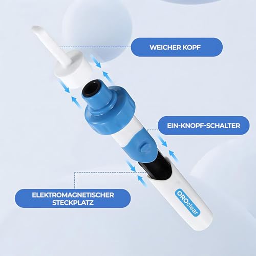 Oroclear ohrenschmalz-sauger Original, Podomax Oroclear Ohrenschmalz-Reiniger, Entferner Sauger, Sicheres Und Weiches Ear Cleaner, Mit 2 Waschbaren Ersatzköpfen Und Batterie