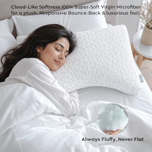 Image of AYKA Premium Microfiber Pillow for Sleeping | Super Soft & Fluffy Bed Pillow | 100% Virgin Microfiber Filling | Hypoallergenic, Breathable | Ideal for All Sleeping Positions 20x27 | White | Set of 2