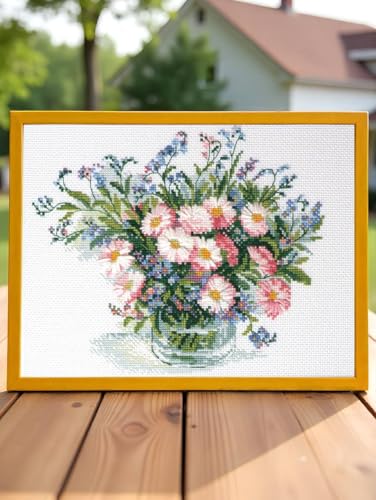 Riolis Kreuzstich Stickpackung Zarte Gänseblümchen, Zählmuster, 30x21cm