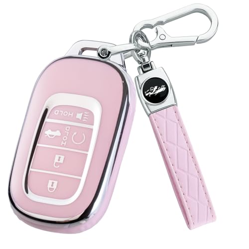 Joouheax for Honda Key fob Cover, Silver Edge Key Shell Case for Accord Civic HR-V CR-V Pilot 2021-2026 Accessories (Pink)