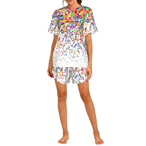 Pyjama à manches courtes femmes à pois colorés | Vêtement de nuit confortable pour la maison