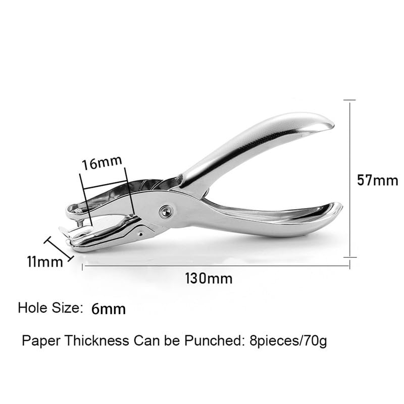 6mm Single Hole Punch, Silver Paper Puncher Hole Pliers for School Office Home Study - 8 Sheet Capacity - Image 2