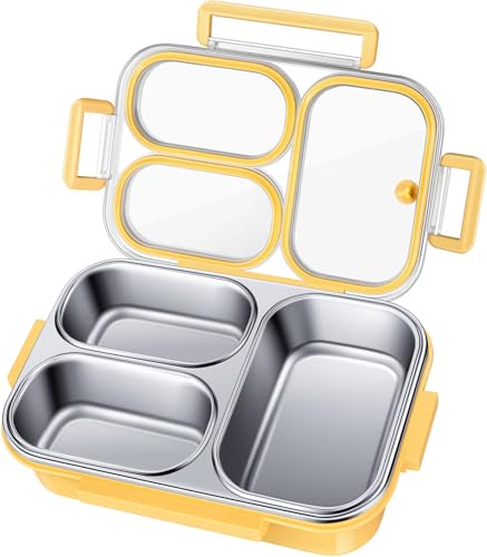 KTKUDY Stainless Steel Bento Box for Kids & Adults - 25 oz - Leakproof 3 Compartment Metal Lunch...