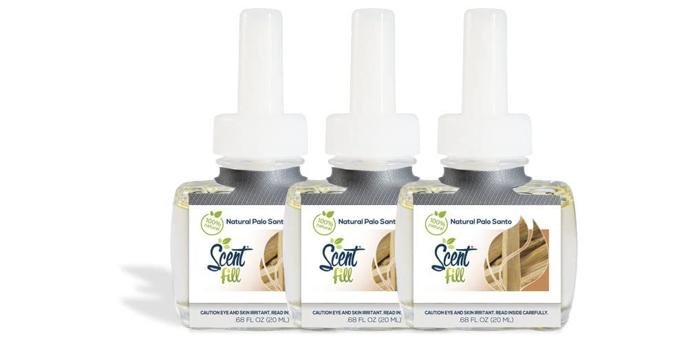 Scent Fill100% Natural Palo Santo Plug in Air Freshener, Scented Oil Refills, 3 Refills