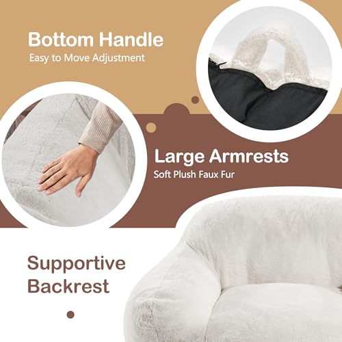 Giant Bean Bag Chair for Adults, Large Memory Foam BeanBag Chairs, Oversized Bean Bag Sofa with Filler, Faux Fur Big Reading Chair Comfy Floor Sofa Chair (Beige)