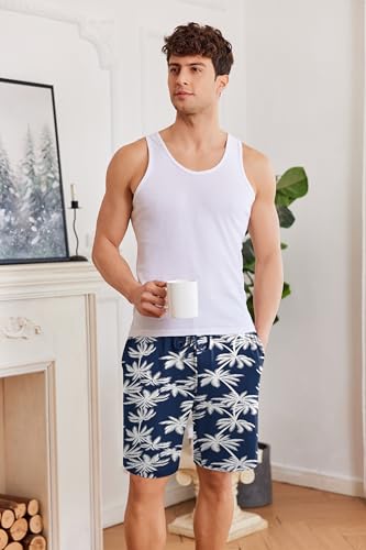 Image of Ekouaer Men's Pajama Shorts Soft Sleepwear Bottoms Elastic Waistband Loungewear Breathable Men Shorts with Pockets