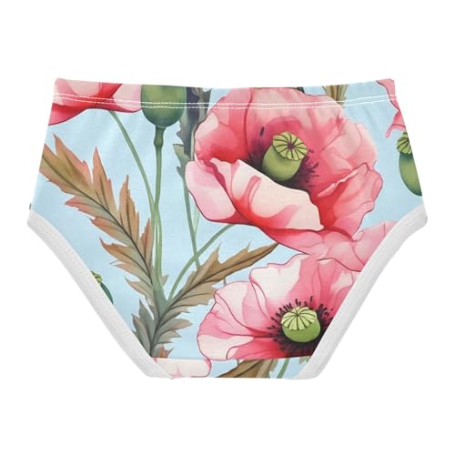 Animals Toddler Underwear Custom 2t Cotton Cute Panties Girl Watercolor Pink Poppy Flowers Blue Briefs Undies Kids2