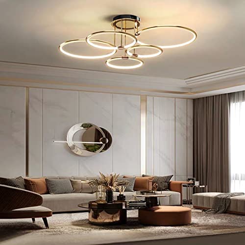 LOVEXIN Luz de Techo LED Moderna lámpara de Techo de Sala de Estar Regulable lámpara de diseño de Forma de Anillo de Oro con Control Remoto Dormitorio Cocina Restaurante iluminación,5 Turns Cover