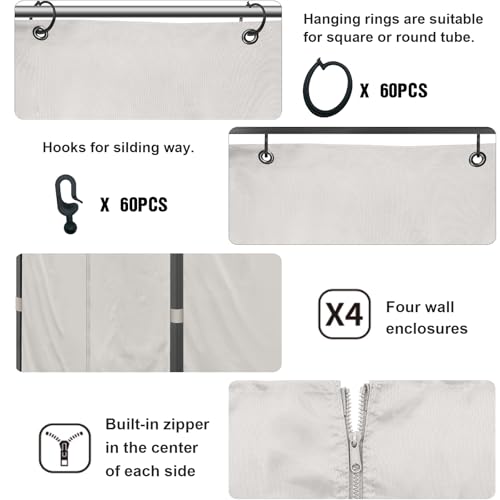 Gazebo Curtains 10'x12' Outdoor Waterproof, 4-Panels Sidewall Curtains Universal Replacement with Zipper for Patio, Backyard, Garden (Ivory, 10'x12') - Image 4